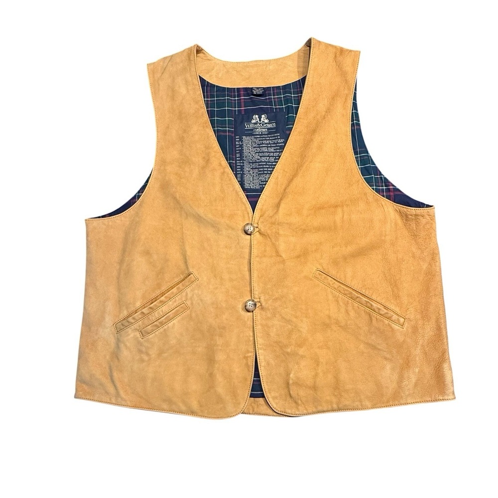 Vintage Willis & Geiger Leather and Flannel Lined Vest Men's XL Tall